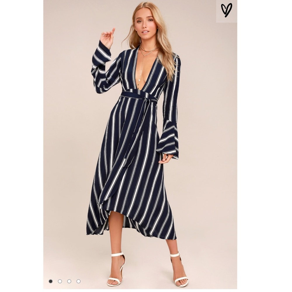 FAITHFULL THE BRAND Carioca Navy Stripe Wrap Dress